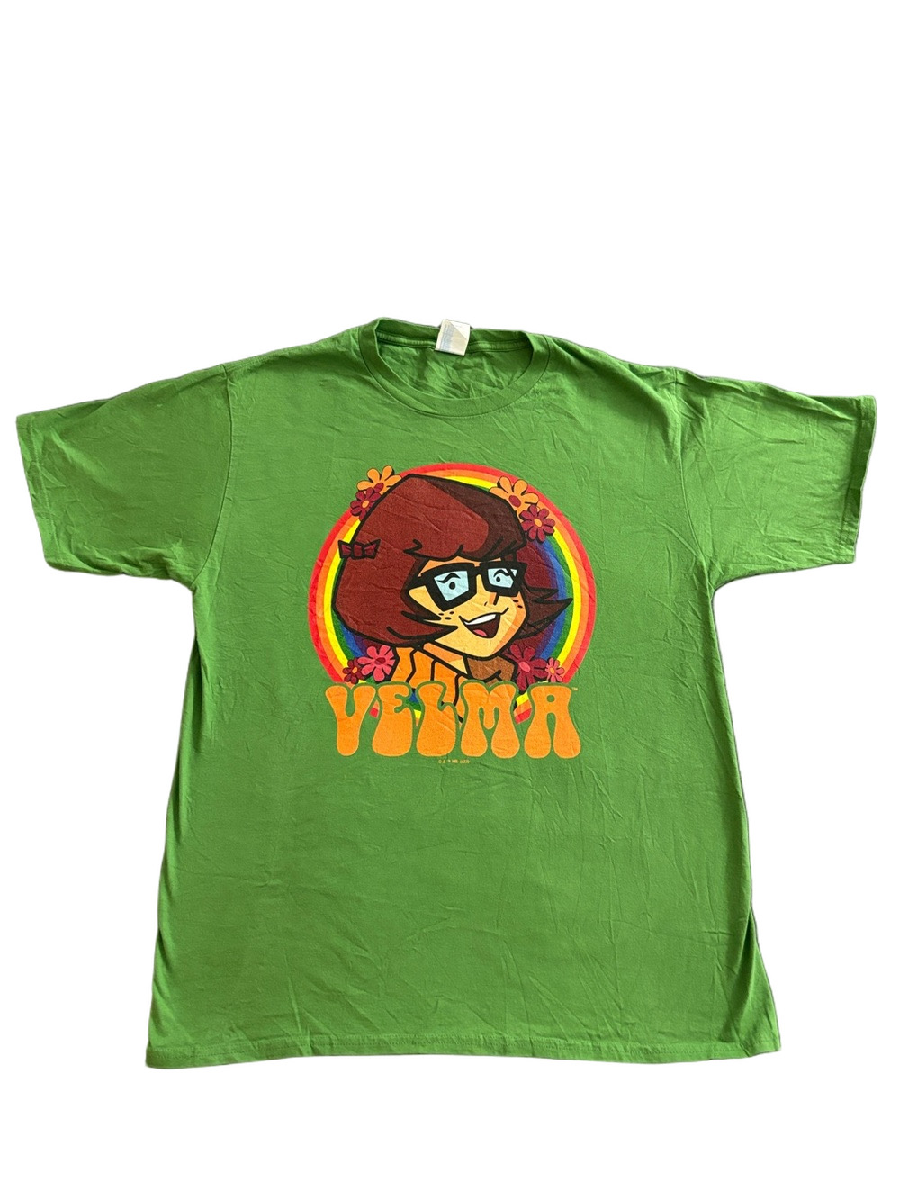 Scooby Doo Velma Women's Large Green Retro 70s Rainbow Graphic T Shirt